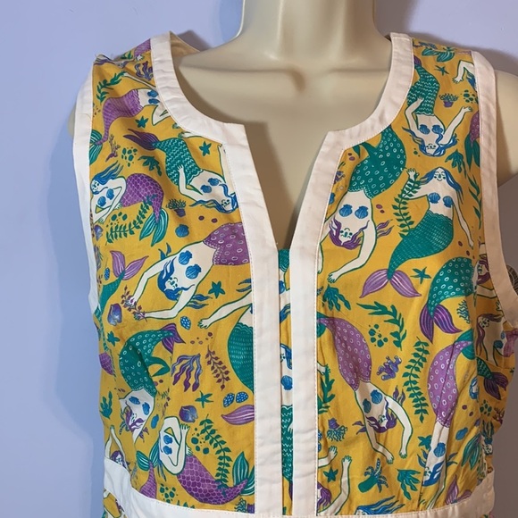 ModCloth Yellow purple teal Mermaid Cotton fit and flare sleeveless dress large - Picture 5 of 12